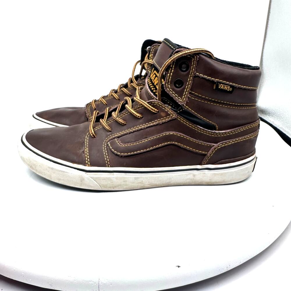 Vans M Sanction Brown Leather Lace Up High Top Sneaker Mens Size 8.5